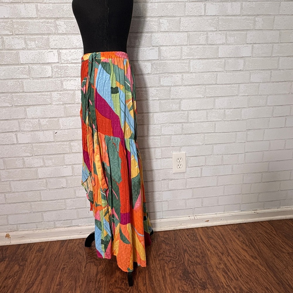Christian Siriano Wrap Tropical Ruffle Maxi Skirt Size S Asymmetric Tiered Boho - Picture 5 of 11
